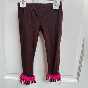Rare, Too 2T Girls Chocolate Leggings with Vibrant Stripe Ruffle Pants